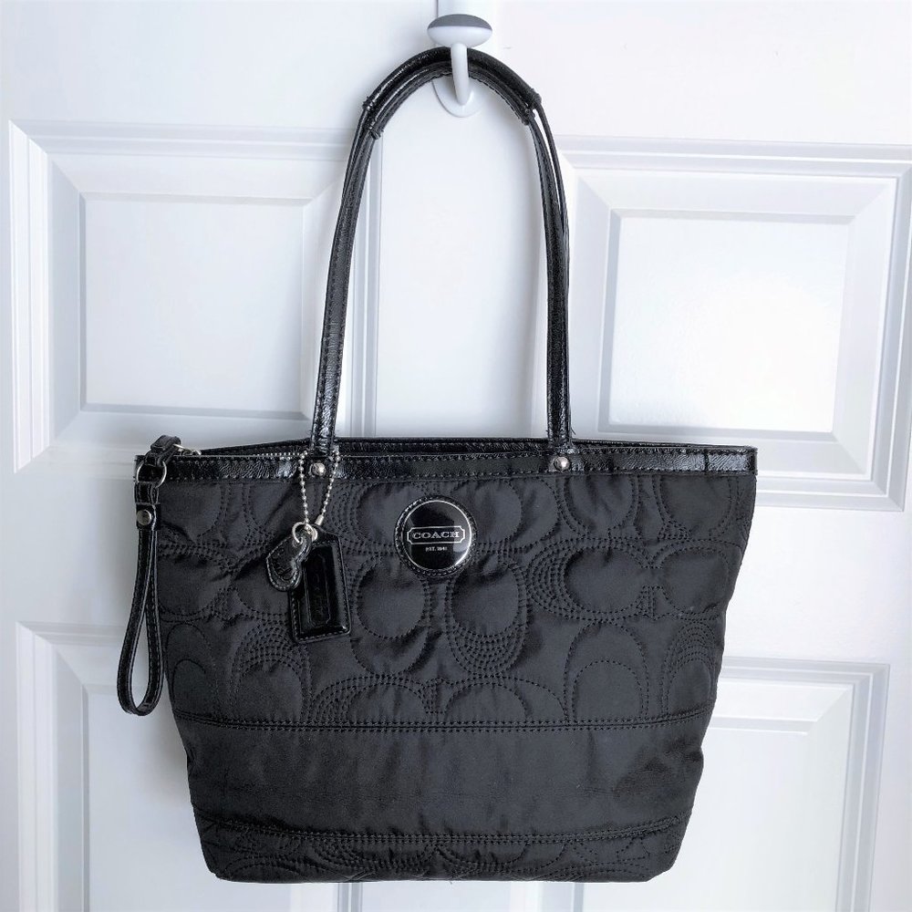COACH Black Quilted Signature Stitch Nylon Tote